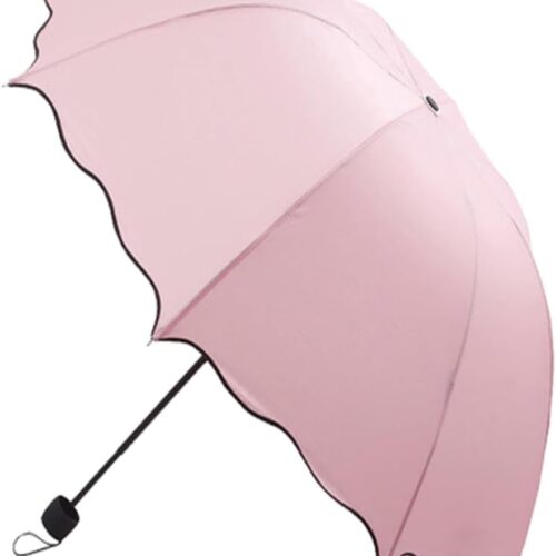 Triple Folding Tasseled Umbrella Uv Protection Portable Sun Rain Parasol 90cm Diameter