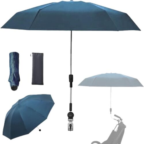 Clip-on Umbrella for Stroller Sunshade, Adjustable Steering Angle, Handle Included, Compact and Lightweight, Suitable for All Kinds of Strollers