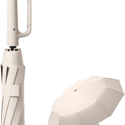 Travel Folding Golf Umbrella 10 Ribs Automatic Open/Close,Lightweight Compact Portable Backpack Car Parasol Outdoor,Sun/Rain,Anti 99 UV Protection UPF 50,Men Women Carabiner Handle Design