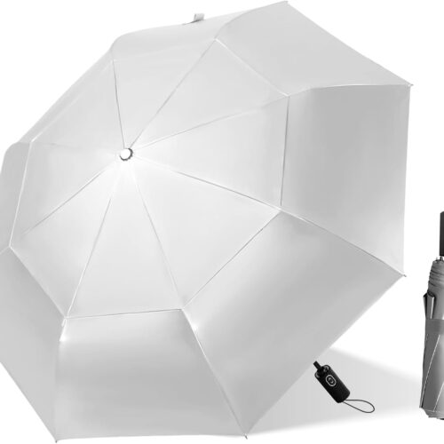 46 Inch UV Protection Sun Umbrella, Travel Compact Umbrellas for Rain, UPF 50+ Portable Automatic Folding Parasol, Double Canopy Windproof Umbrella for Backpack