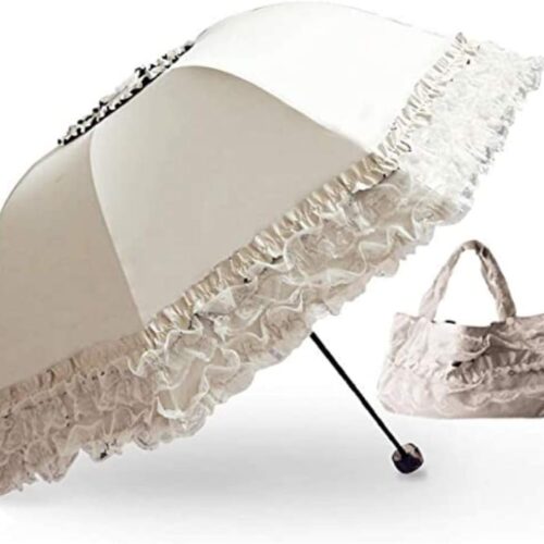 Foldable Lace Parasol Travel Sun Rain Umbrella Compact Anti UV Resistance Princess Sun Umbrella for Women & Girls