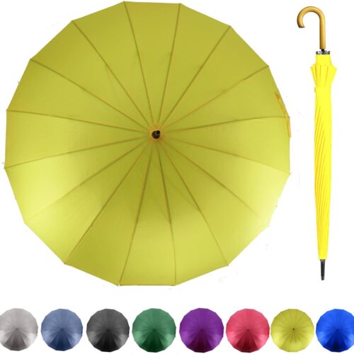52 Inch Windproof Large Umbrellas for Rain, 16 Ribs, J Wooden Handle, 210T High-density Fabric Golf Stick Umbrella