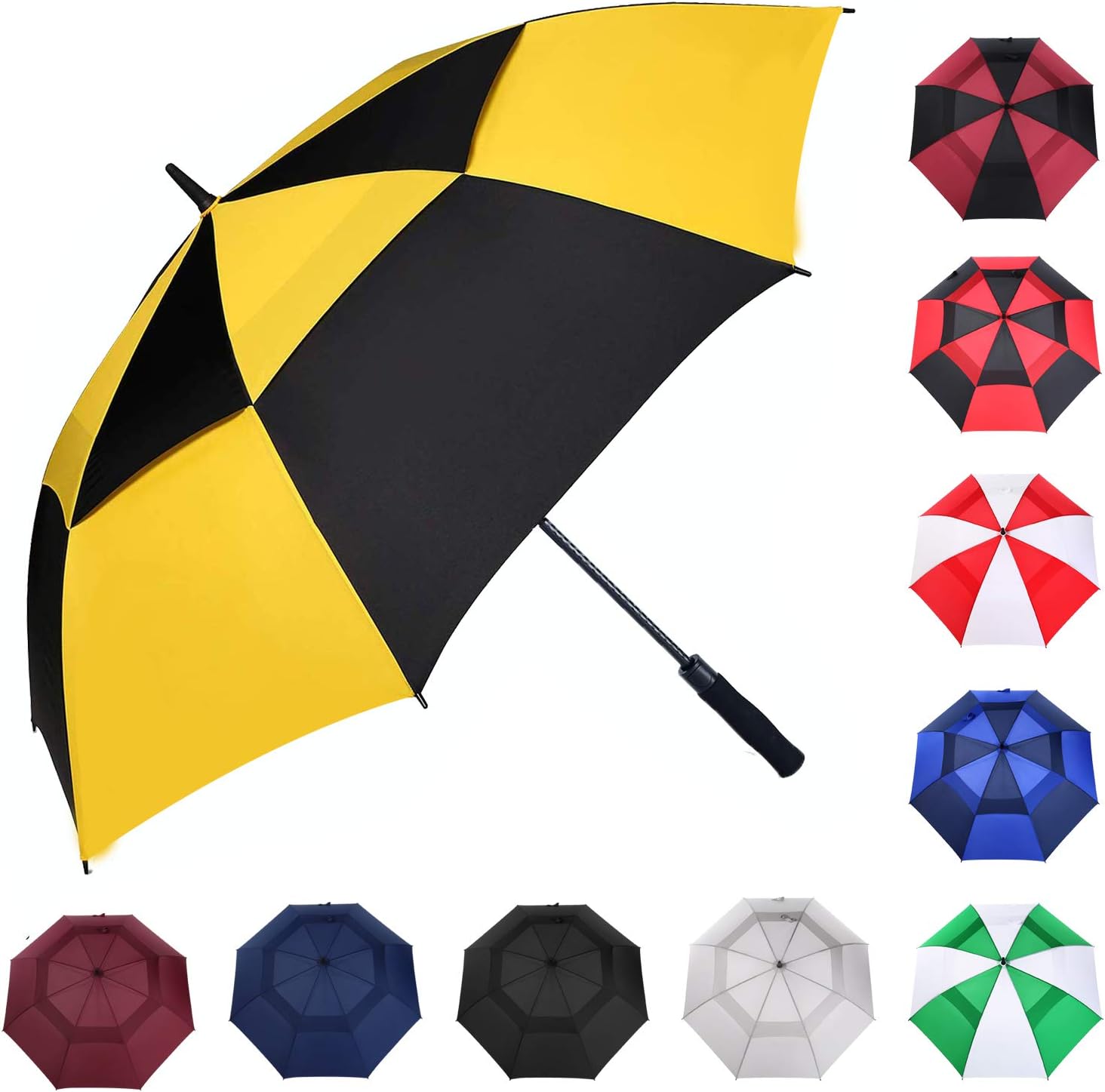 54/62/68/72 Inch Automatic Open Golf Umbrella, Extra Large Oversize Double Canopy Vented Windproof Waterproof Stick Umbrellas for Rain