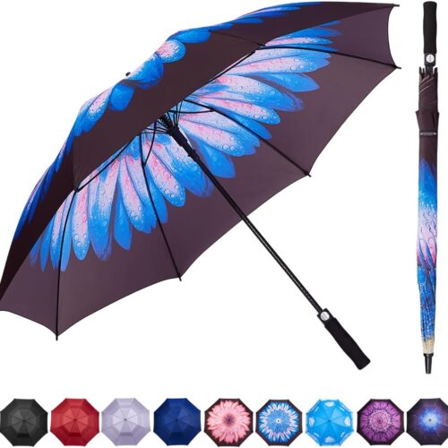 62/68 Inches Golf Umbrella Automatic Open Windproof Waterproof Large Double Canopy Vented Rain Stick Umbrellas for Men Women