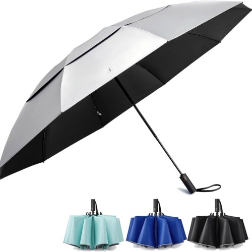 UPF 50+ UV Protection Umbrella 62 Inch Large Compact Folding Travel Umbrella Auto Open Close Sun Shade for Women Men