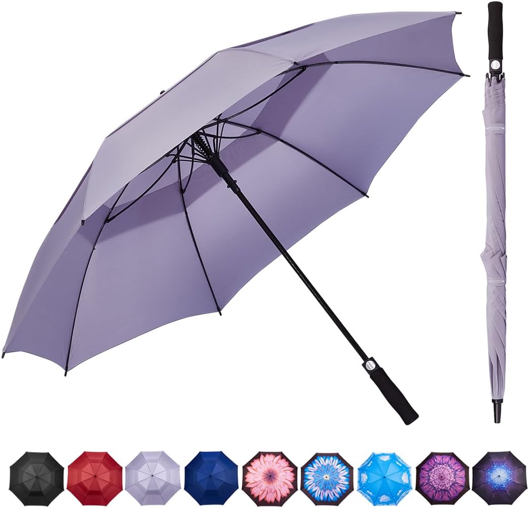 62/68 Inches Golf Umbrella Automatic Open Windproof Waterproof Large Double Canopy Vented Rain Stick Umbrellas for Men Women