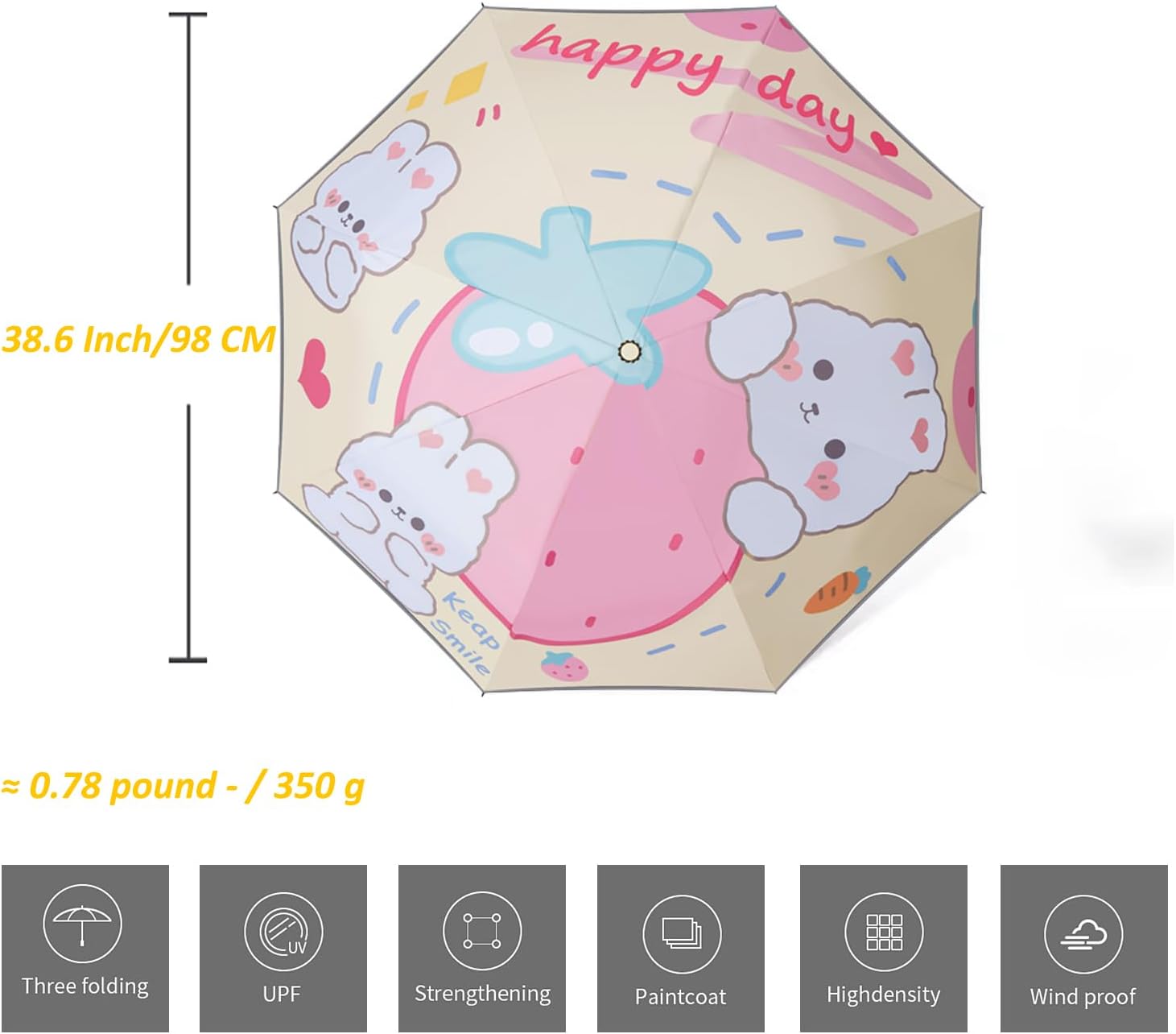 Automatic Kids Umbrella, Folding Telescopic Toddler Umbrella for girls & boys, UV/Sun Protection - Strong and Portable - Compact, Durable, Lightweight Cute