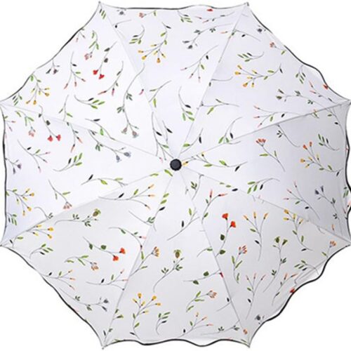 Sun Umbrella Ladies Triple Folding Summer UV Proof Protection Parasol Windproof (White)
