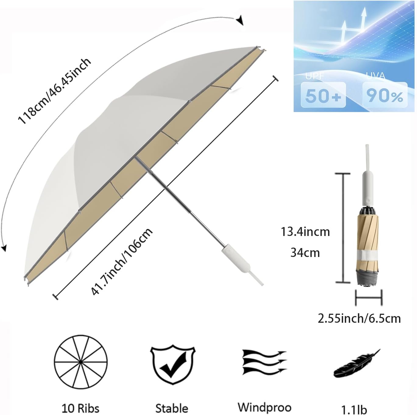 Sun Relief Design Handle Folding Inverted Reverse Umbrella ,Outdoor Rain/Sun/99 UV Protection/UPF 50 Blocker Compact Windproof/Waterproof Auto Open/Close,Portable Golf Parasol Stylish and Colorful