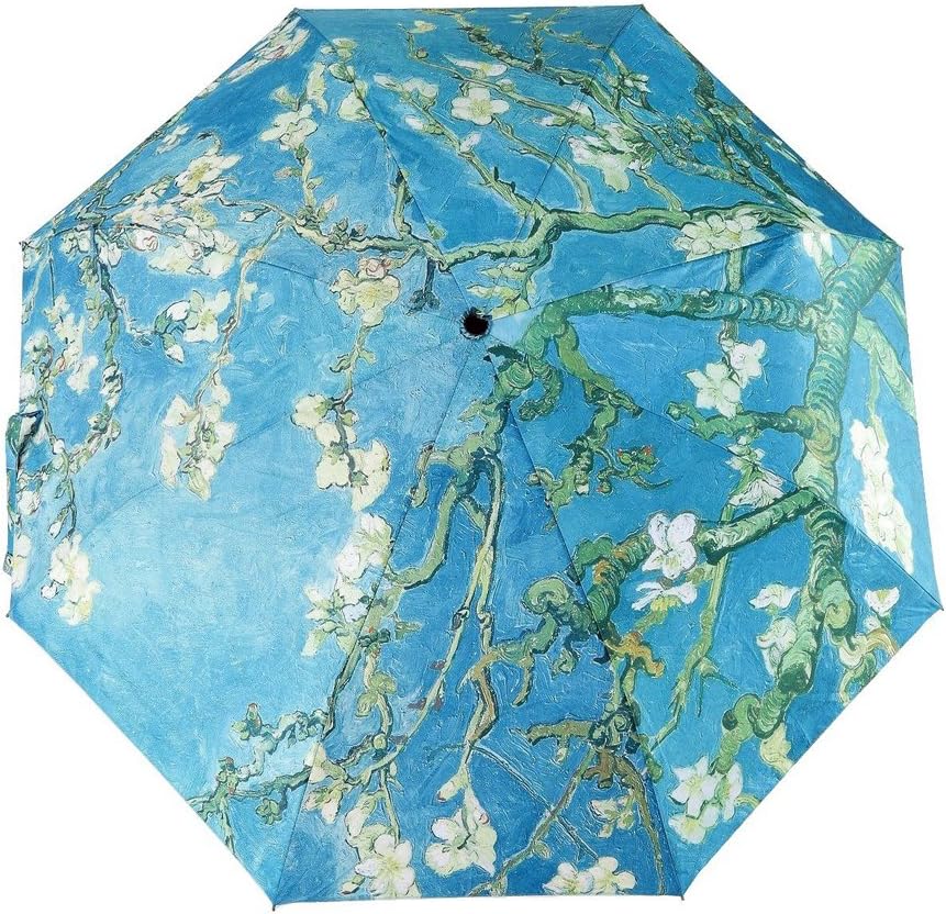 Automatic Umbrella, Creative Oil Painting Automatic Folding Umbrella Anti UV Sunblock Umbrella Sun Protection Parasol Rain/Sun Umbrella for Ladies (blue)