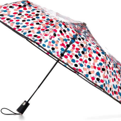 Ultra Clear Auto Open Folding Umbrella, Clear Polka Dot