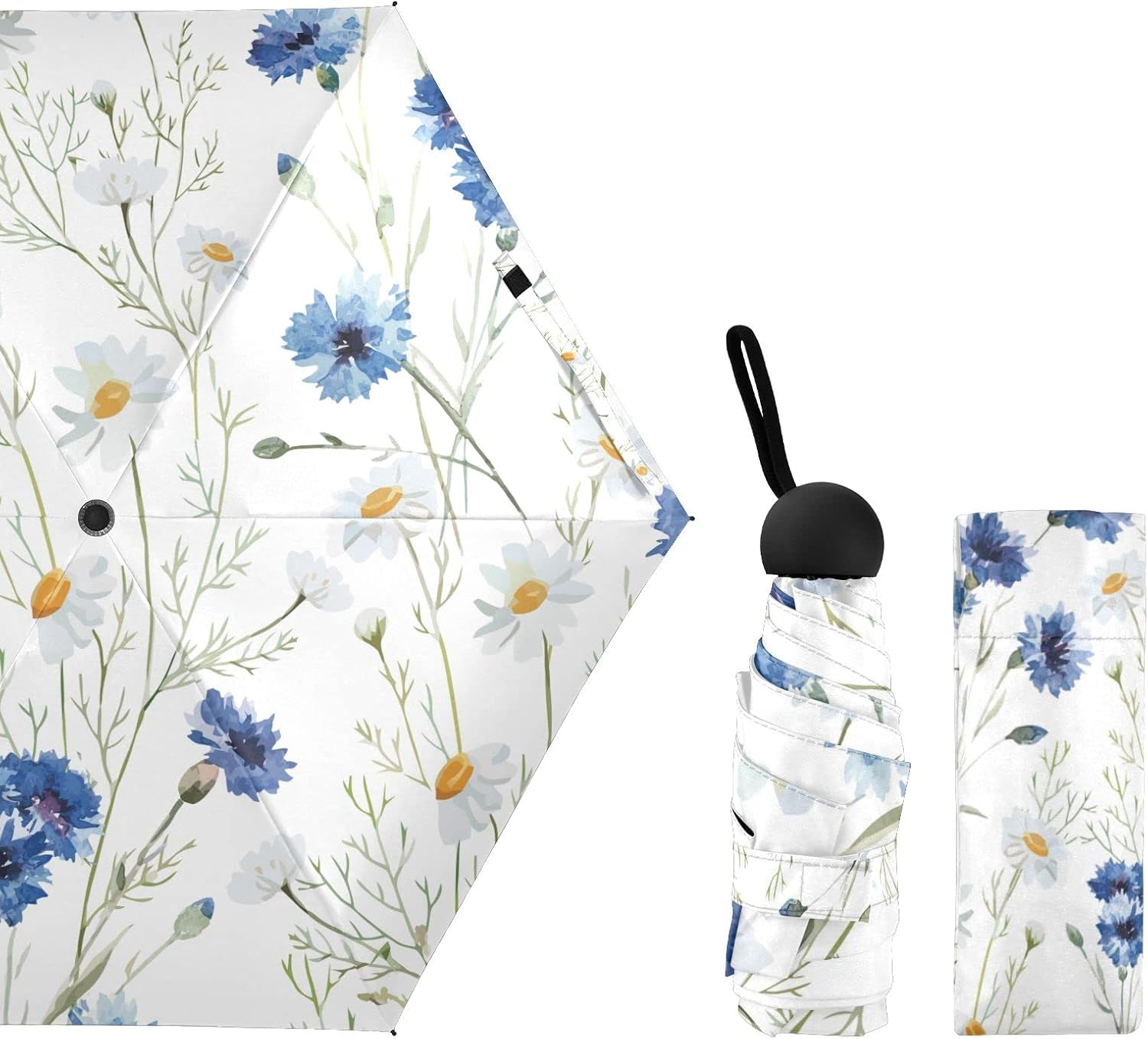UV Sun Umbrella Compact Folding Travel Umbrella for 99% UV Protection Windproof Rainproof Small Light Fashion Parasol for Men and Women Gift Flower