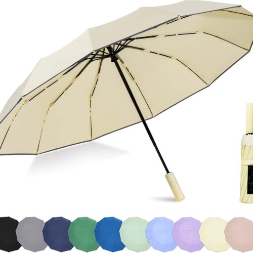 Windproof Compact Rain Umbrella for Travel 42/46 Inch Premium Fabric Auto Open Perfect for Purse and Backpack Portable Umbrella for Women and Men