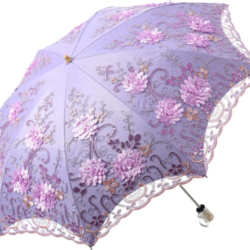 Embroidered Lace Double-deck Anti-UV Parasol Sun/Rain/Snow Folding Umbrella