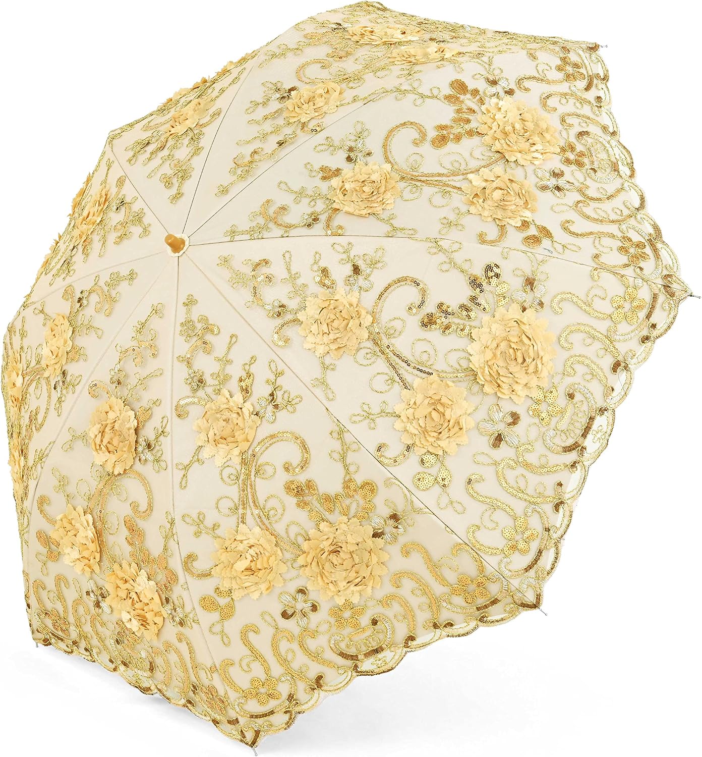 Lace Parasol Ultraviolet-Proof Folding Umbrella UPF50+ Vintage Flower Embroidery Umbrella for Wedding Party and Photo Shooting